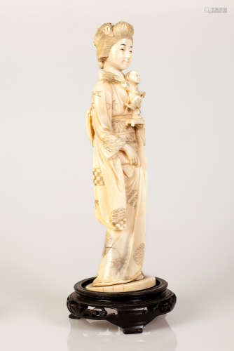 Japanese Okimono Bone Sculpture Geisha Figure