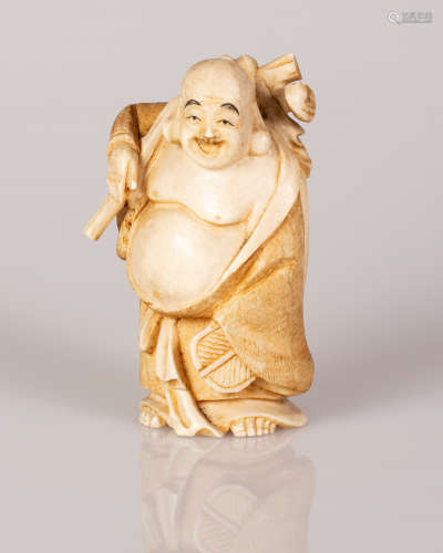Japanese Okimono Bone Statuette Hotei God of Fortune