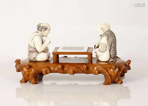 Old Group Sculpture, Bone and Wood - Men Playing