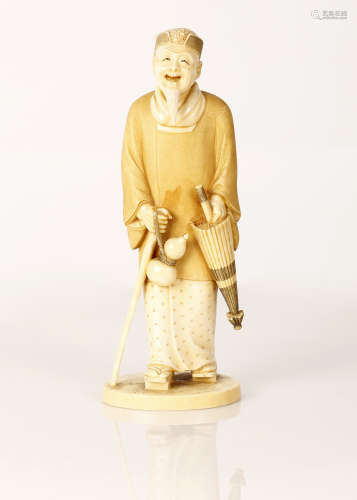 Okimono Bone Sculpture Japanese Old Man Figure, Old Crafting, Red Hallmark
