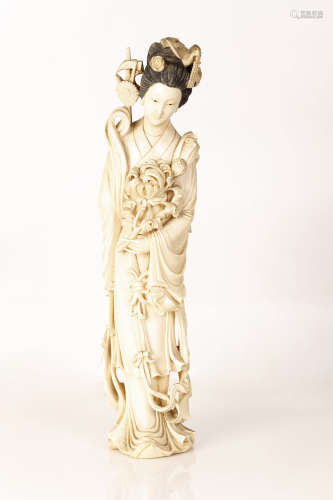 Large Sized Chinese Bone Sculpture in the Figure of an Immortal Woman