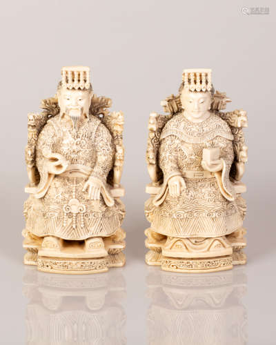 Pair of Old Chinese Bone Statuettes