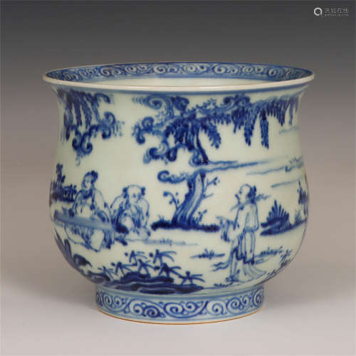 CHINESE BLUE&WHITE BELL-SHAPED PORCELAIN BOWL WITH FIGURE STORY DESIGN