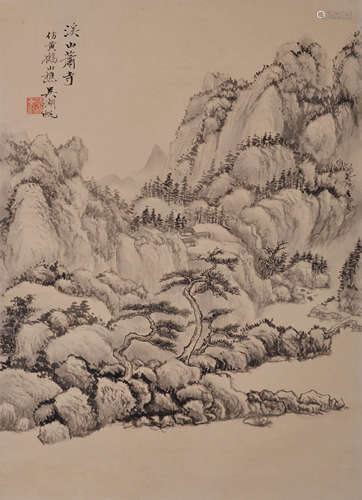 吴湖帆 溪山萧寺 纸本镜心