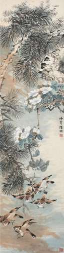 陆抑非（1908～1997） 山花群雀图 立轴 设色纸本