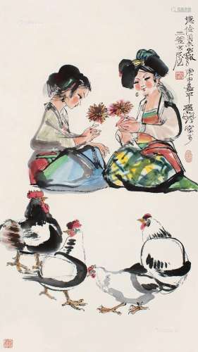 程十发（1921～2007） 1980年作 拈花图 镜片 设色纸本