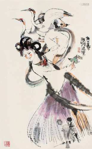 程十发（1921～2007） 1980年作 少女舞姿 立轴 设色纸本