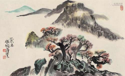 程十发（1921～2007） 1979年作 秋山红树 镜片 设色纸本