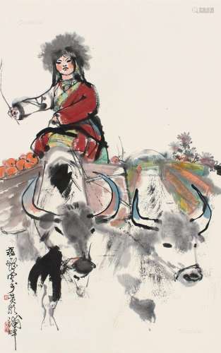 程十发（1921～2007） 牧牛图 立轴 设色纸本