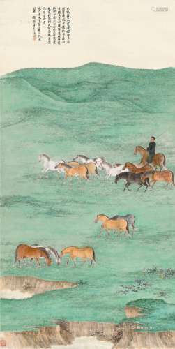 谢稚柳（1910～1997） 1961年作 草原放牧图 镜片 设色纸本