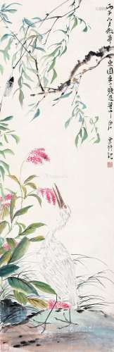 唐云（1910～1993） 1936年作 蓼花白鹭 立轴 设色纸本