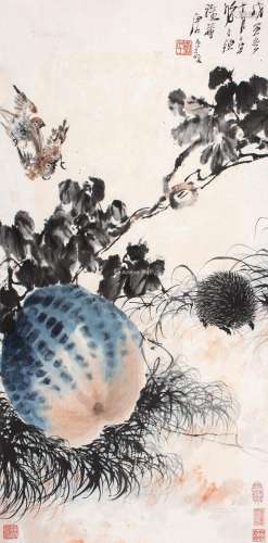 唐云（1910～1993） 1938年作 夏趣 立轴 设色纸本
