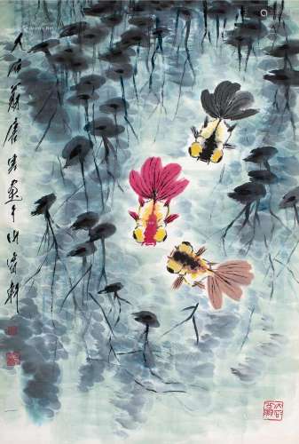 唐云（1910～1993） 鱼乐图 镜片 设色纸本
