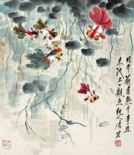唐云（1910～1993） 观鱼图 镜片 设色纸本