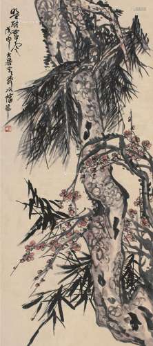 蒲华（1832～1911） 1908年作 盟耐岁寒 立轴 设色纸本