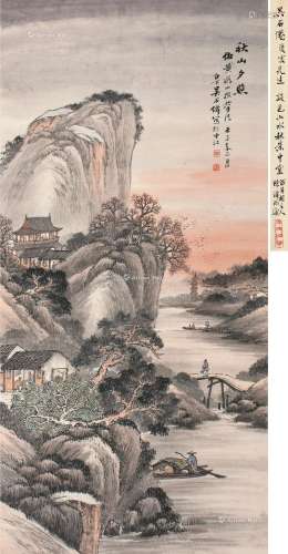 吴石僊（1845～1916） 1912年作 秋山夕照 立轴 设色纸本