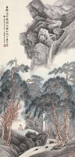 吴榖祥（1848～1903） 1893年作 石壁飞泉 立轴 设色纸本