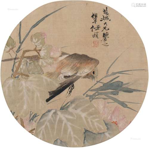 任伯年（1840～1895） 花鸟 团扇片 设色绢本