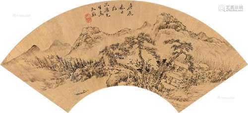 杨文骢（1596～1646） 1640年作 秋江泛舟 扇片 水墨金笺