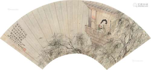 吴青霞（1910～2008） 1933年作 春风佳丽 扇片 设色纸本