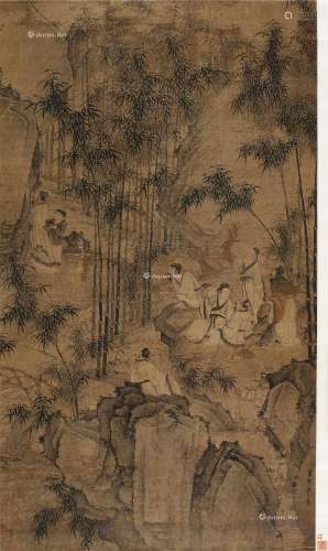 周臣（1460～1535）（款） 西园雅集 立轴 设色绢本