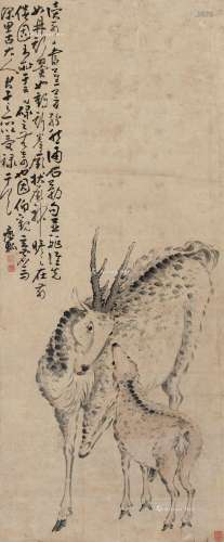 黄慎（1687～约1770） 双鹿图 立轴 设色纸本