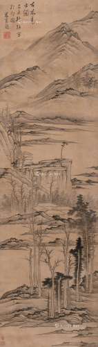 米万钟（1570～1628） 1625年作 古木高士图 立轴 水墨纸本