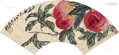 齐白石（1863～1957） 多寿图 扇片 设色纸本