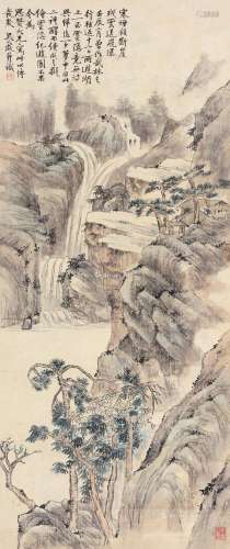 吴大澂（1835～1902） 1892年作 寒烟飞瀑 立轴 设色纸本