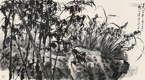 唐云（1910～1993） 1985年作 幽兰竹石图 镜片 水墨纸本