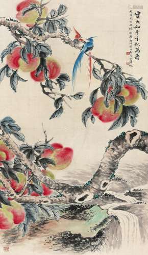 吴青霞（1910～2008） 1946年作 多寿图 立轴 设色纸本