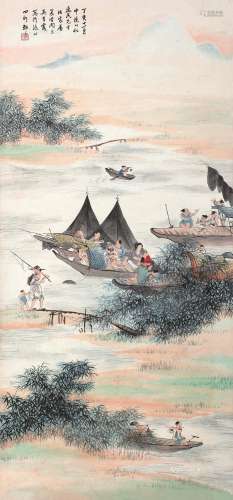吴青霞（1910～2008） 1947年作 渔家乐趣 立轴 设色纸本