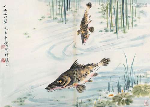 吴青霞（1910～2008） 1978年作 鱼乐图 镜框 设色纸本