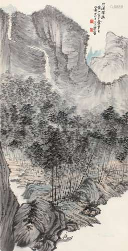 郑午昌（1894～1952） 1934年作 竹溪探幽 立轴 设色纸本