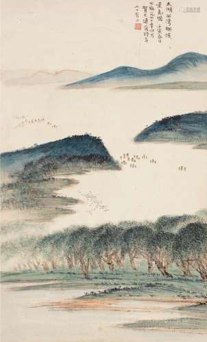 贺天健（1891～1977） 1962年作 太湖柳堤 镜片 设色纸本