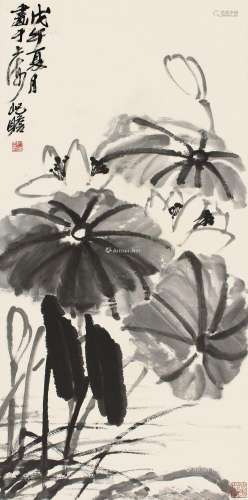 朱屺瞻（1892～1996） 1978年作 墨荷 立轴 水墨纸本