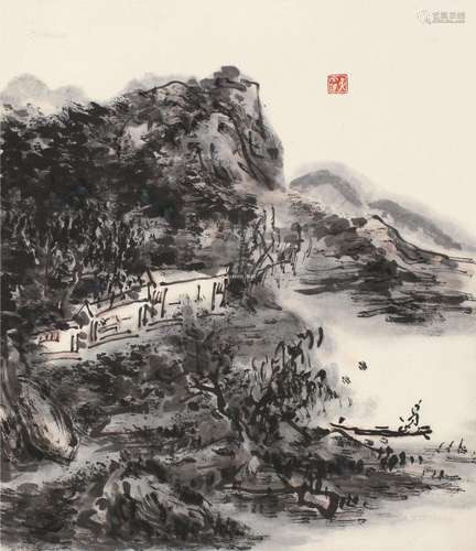 黄宾虹（1865～1955） 秋暮图 镜片 设色纸本