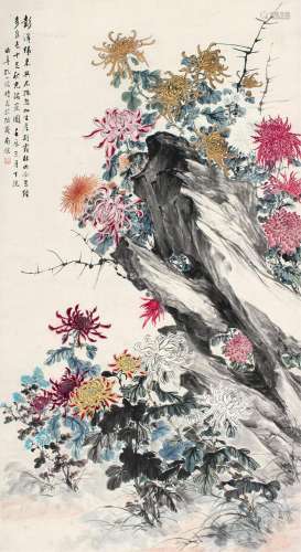 孔小瑜（1899～1984） 1952年作 菊石图 立轴 设色纸本
