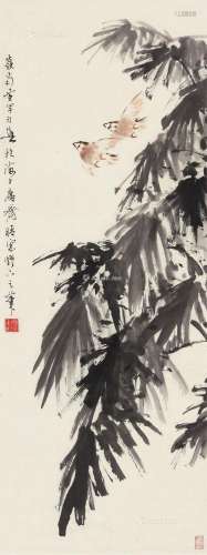 黄幻吾（1906～1985） 飞雀 立轴 设色纸本