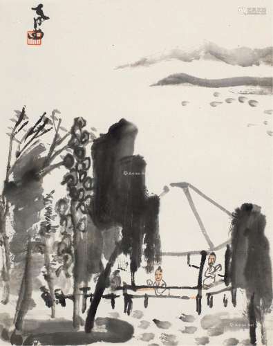 李可染（1907～1989） 纳凉图 立轴 设色纸本