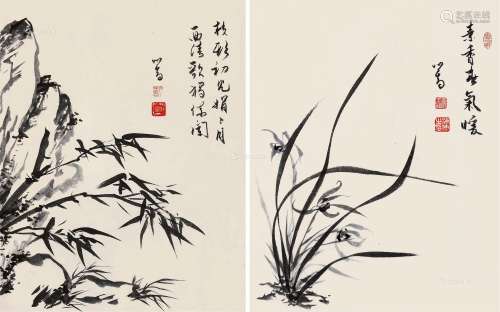 溥儒（1896～1963） 小品 （二帧） 镜片 水墨纸本