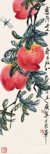 齐白石（1863～1957） 寿桃图 镜片 设色纸本