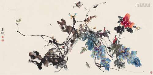王雪涛（1903～1982） 春花虫趣图 镜片 设色纸本