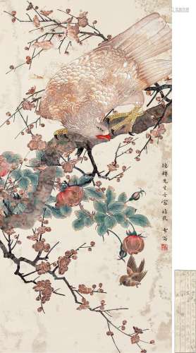 陈之佛（1896～1962） 腊梅雪鹰 立轴 设色纸本
