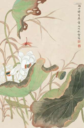 陈之佛（1896～1962） 1946年作 荷花蜻蜓 立轴 设色纸本