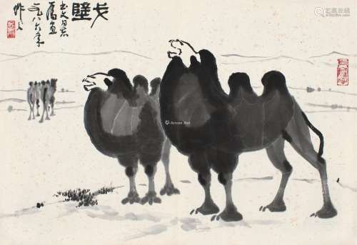 吴作人（1908～1997） 1986年作 戈壁 镜片 水墨纸本
