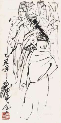 黄胄（1925～1997） 1985年作 人物 镜框 水墨纸本