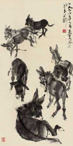 黄胄（1925～1997） 1976年作 群驴 立轴 水墨纸本