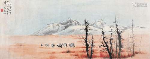 黎雄才（1910～2001） 1947年作 雪山驼行 镜片 设色纸本