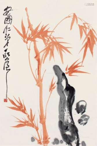 丁衍镛（1902～1978） 竹石图 镜片 设色纸本